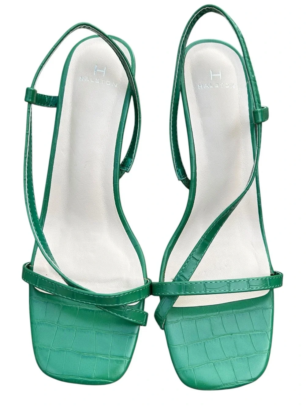 H by Halston Croc Embossed Sandals 9 Square Toe Strappy Reaort Minimalist